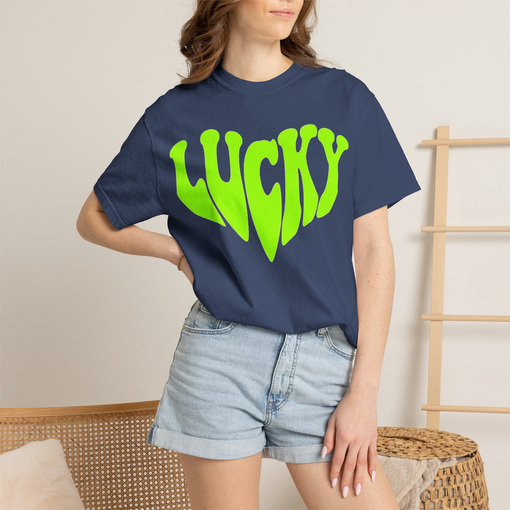 Lucky Melting Letters Shirt, Neon Green Trippy Tee, Psychedelic St Patricks Shirt, Festival Gift