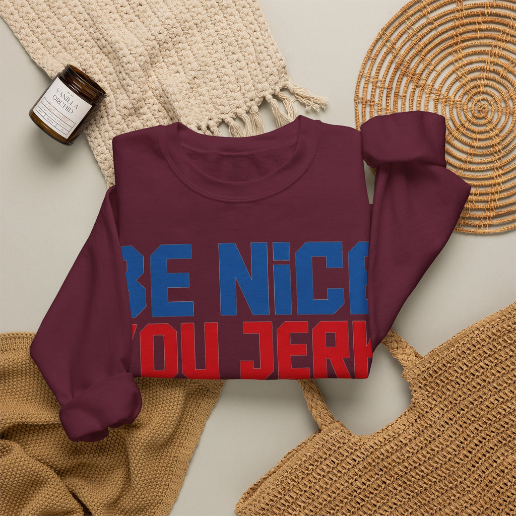 Be Nice You Jerk Sweatshirt, Funny Sarcastic Kindness Sweatshirt, Retro Bold Typography Sweatshirt, Funny Gift for Friend, Sassy Graphic Swe