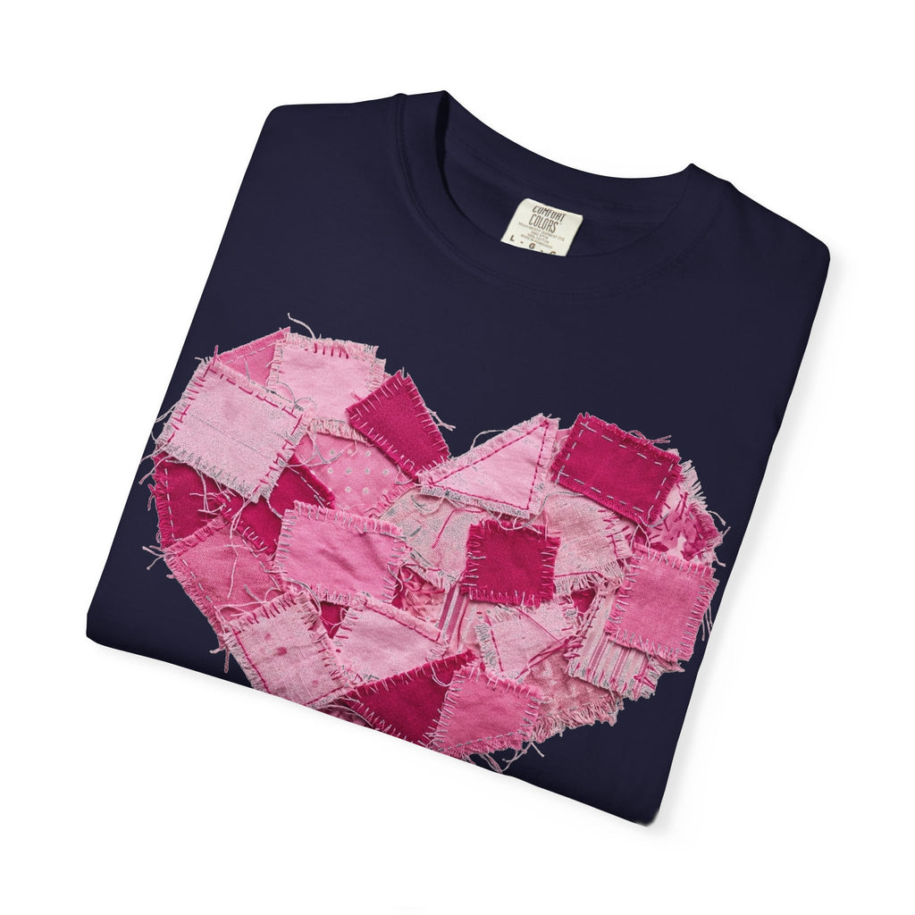 Scrappy Patchwork Heart Shirt, Frayed Quilt Valentine Tee, Cottagecore Heart Shirt, Quilter Gift
