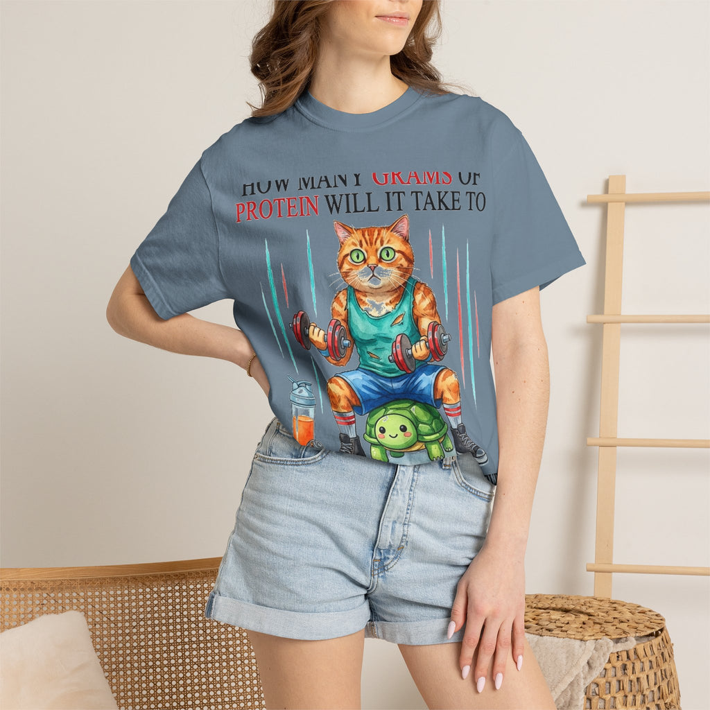 How Many Grams Of Protein Will It Take To Restore The Light In My Eyes Shirt, Funny Gym Cat Tee, Burnout Humor Shirt, Lifter Gift