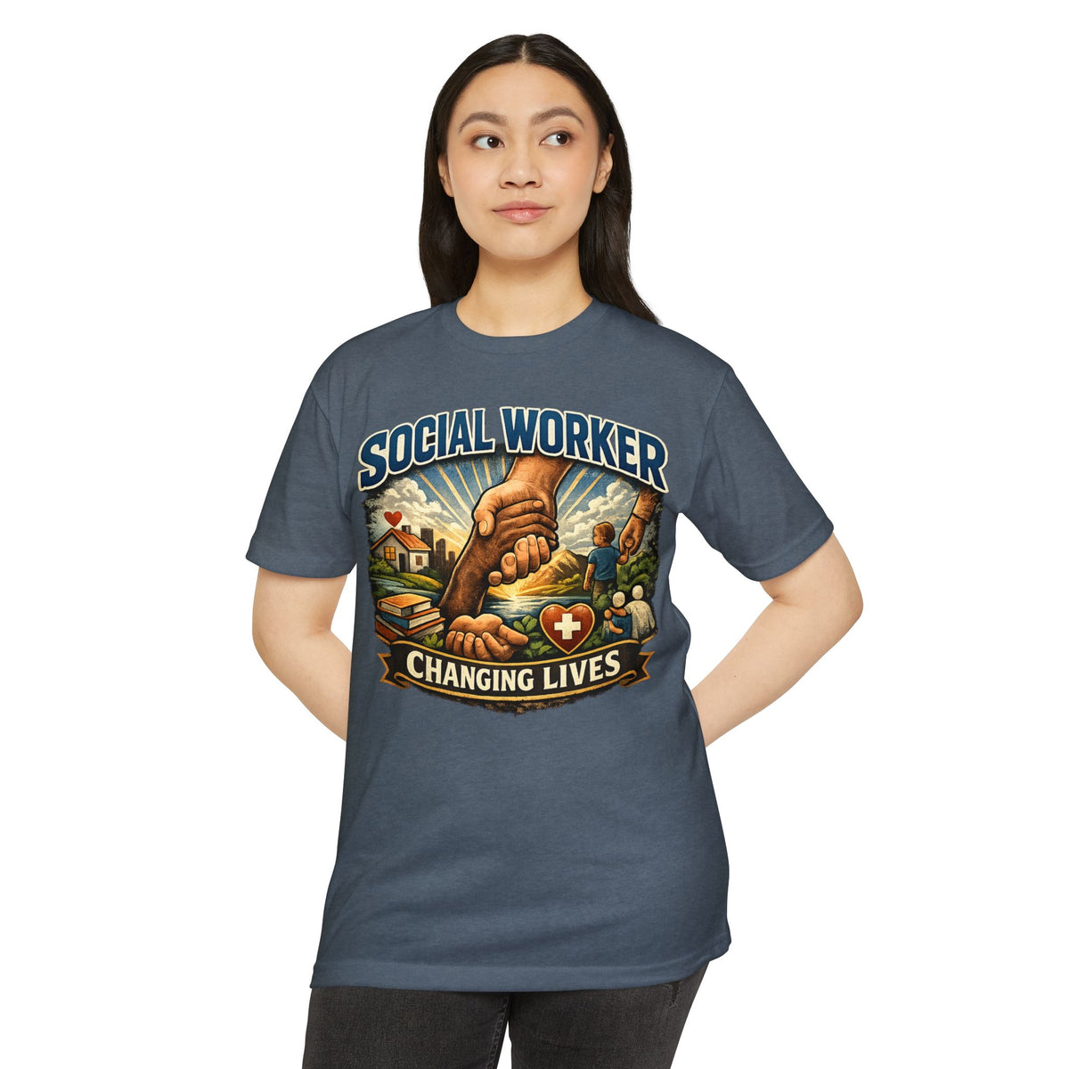 Social Worker T-Shirt — "Changing Lives" Graphic Tee for Caregivers & Advocates