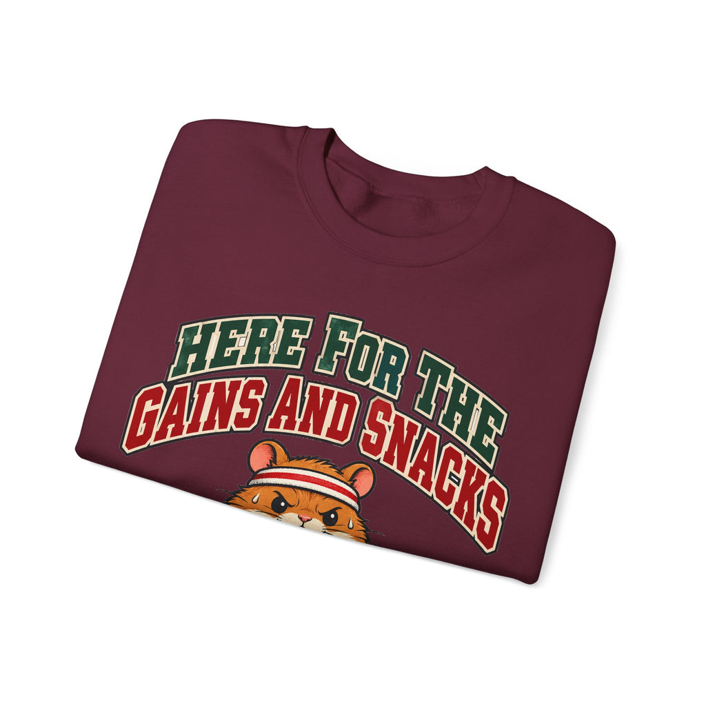 Here For The Gains And Snacks Hamster Sweatshirt | Funny Gym Gift