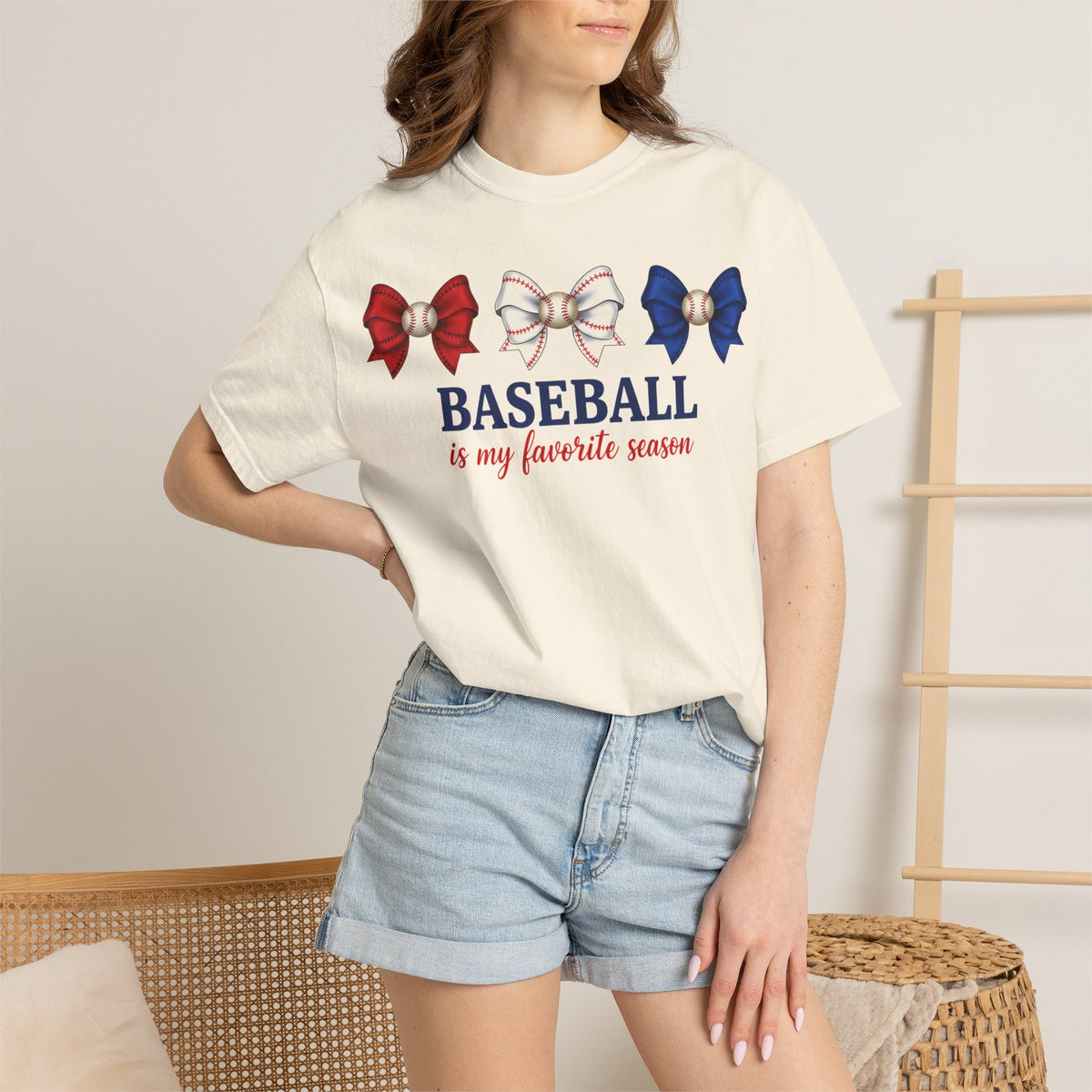 Baseball Is My Favorite Season Shirt, Red White Blue Bows Tee, Baseball Mama Shirt, Opening Day Gift