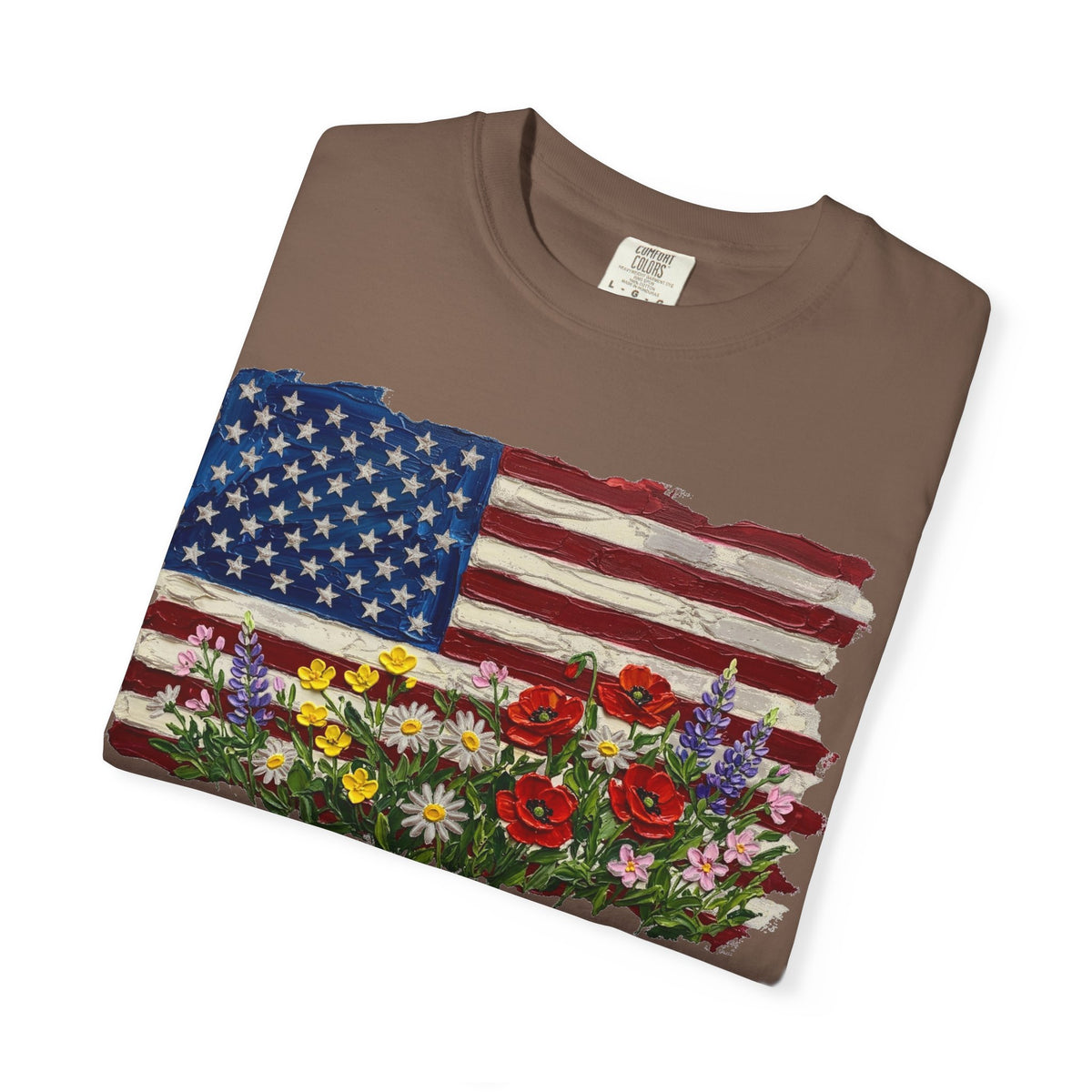 Painted Flag Wildflower Meadow Shirt, Impasto Americana Floral Tee, Patriotic Shirt, Independence Day Gift