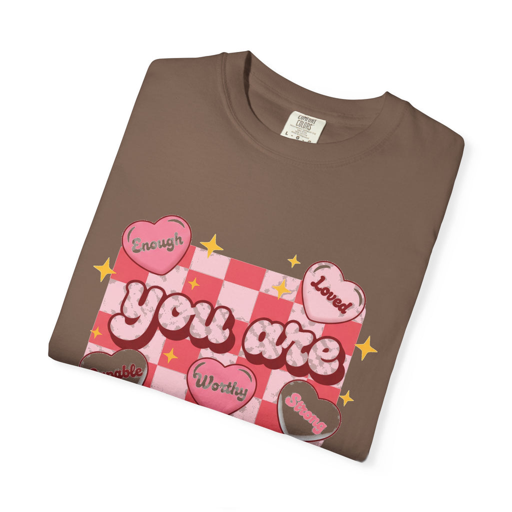 You Are Enough Pink Check Shirt, Affirmation Conversation Heart Tee, Valentines Shirt, Self Love Gift