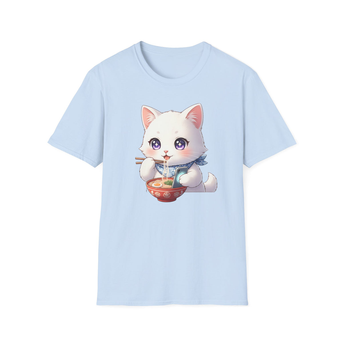 Kawaii Ramen Cat Shirt, Cute Anime Noodle Cat Tee, Fluffy White Cat Shirt, Ramen Lover Gift