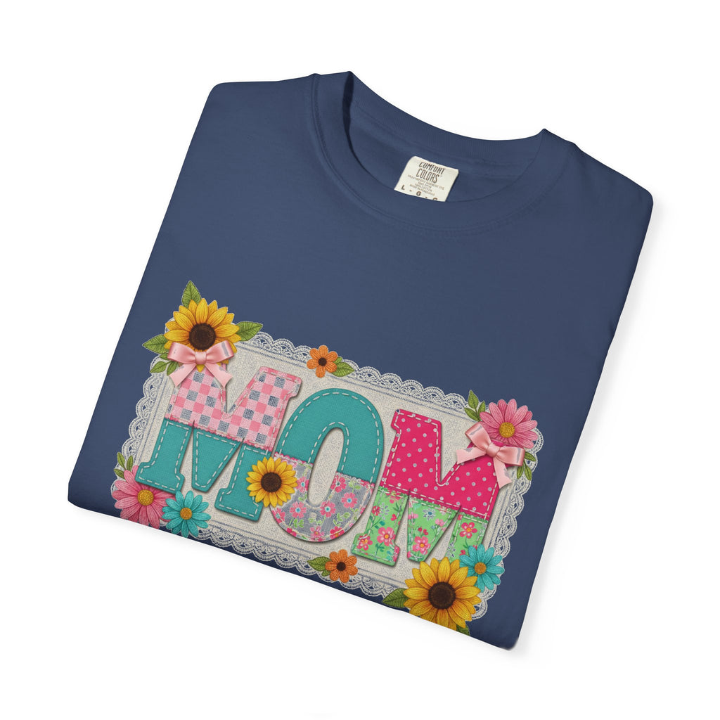 Mom Sunflower Applique Shirt, Faux Stitch Floral MOM Tee, Mothers Day Shirt, Mom Gift
