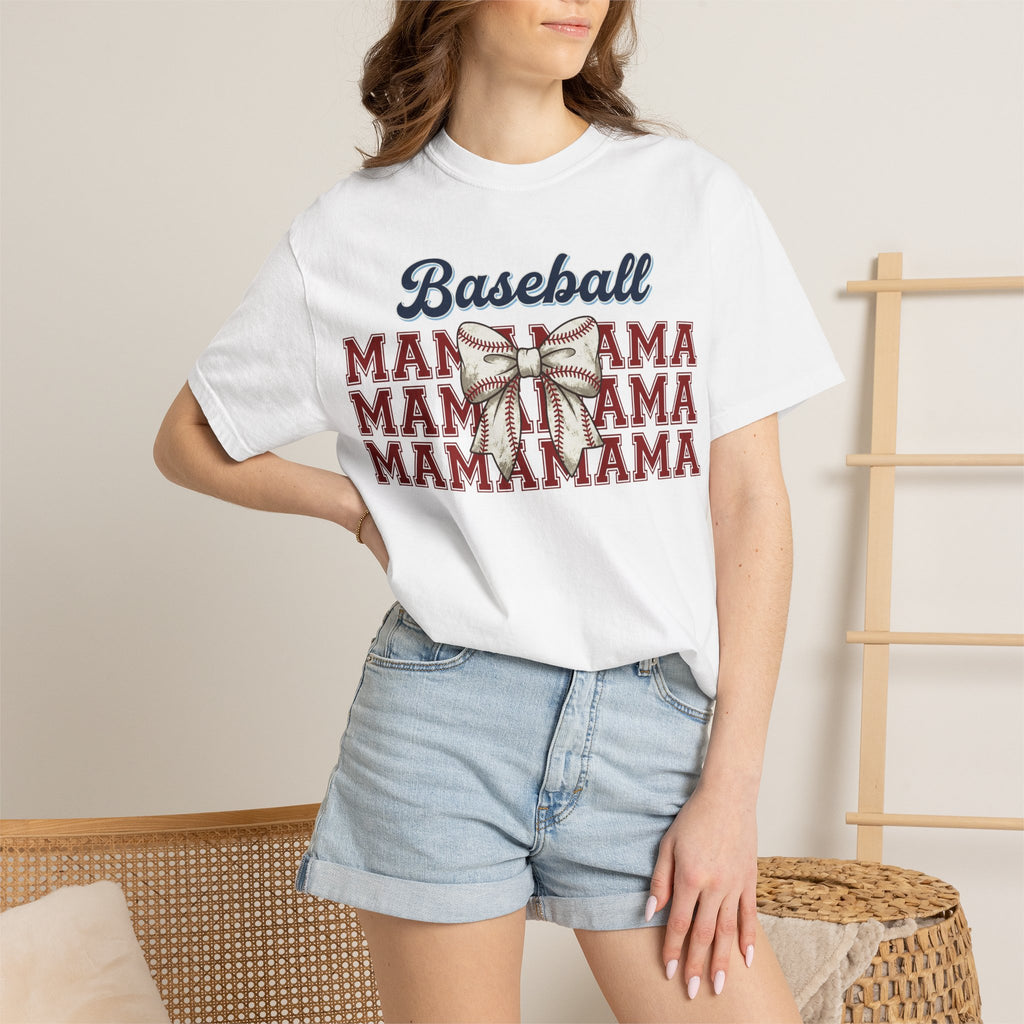 Baseball Mama Shirt, Stacked Varsity Mama Tee, Baseball Bow Mom Shirt, Game Day Baseball Mom Gift