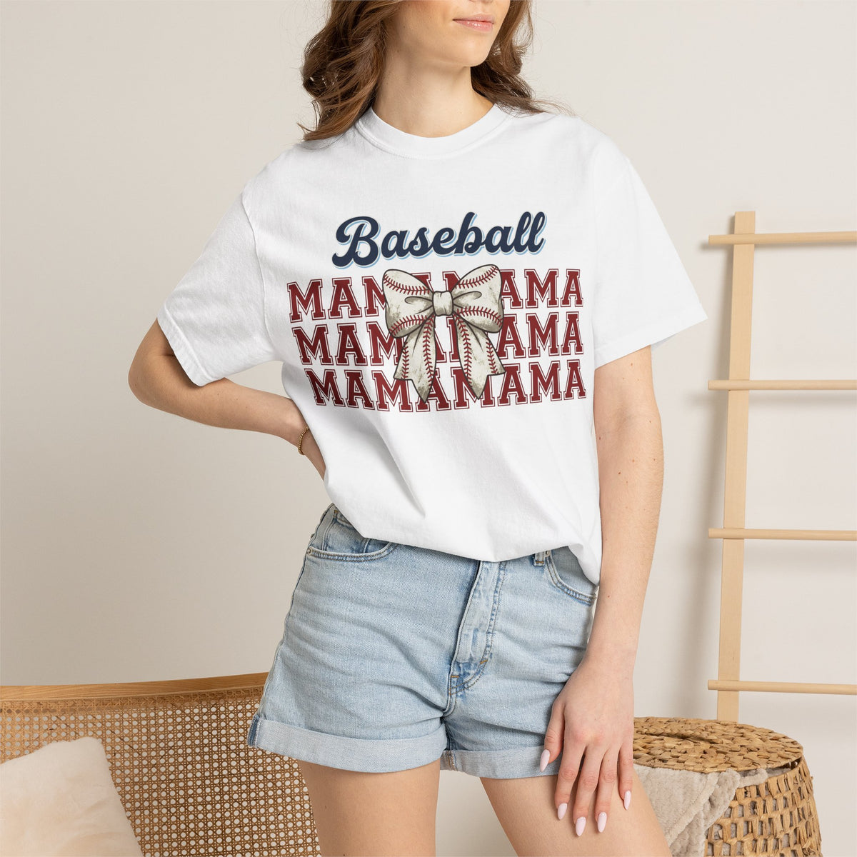 Baseball Mama Shirt, Stacked Varsity Mama Tee, Baseball Bow Mom Shirt, Game Day Baseball Mom Gift