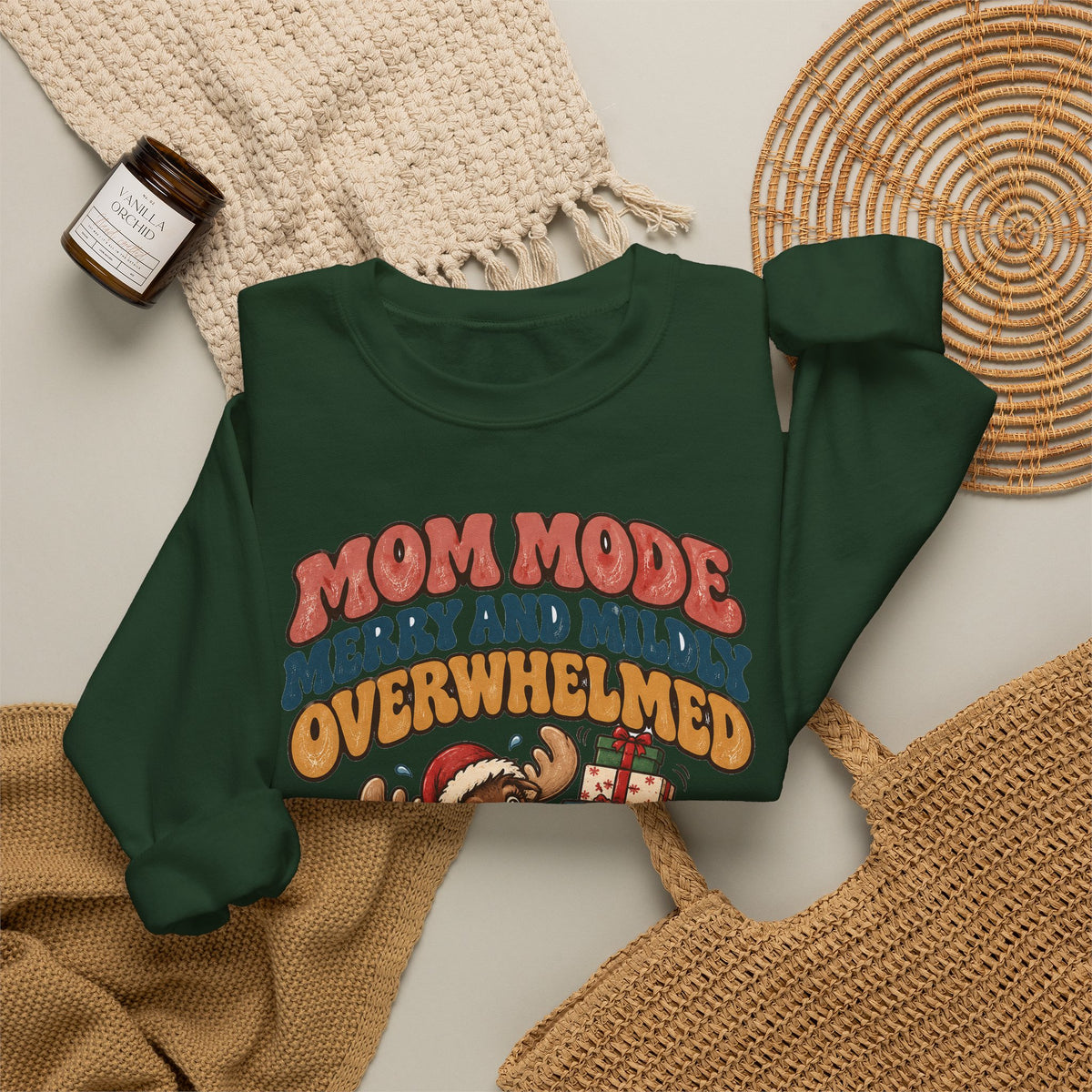 Funny Mom Gift Mom Mode Merry And Mildly Overwhelmed Ornament Mug Sweatshirt Christmas Gift for Mom Wife Tired Mama Moose