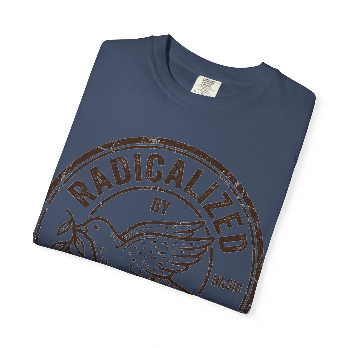 Radicalized By Basic Decency Brown Stamp Shirt, Flying Dove Badge Tee, Kindness Activist Shirt, Ally Gift