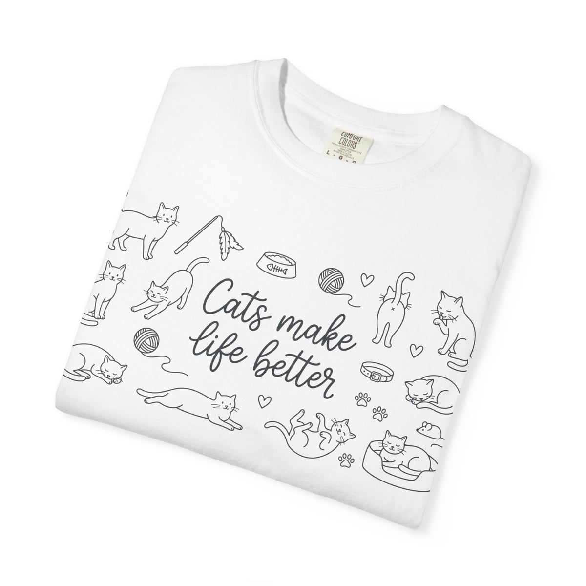 Cats Make Life Better Wide Shirt, Scattered Cat Doodle Tee, Minimal Cat Lover Shirt, Cat Owner Gift