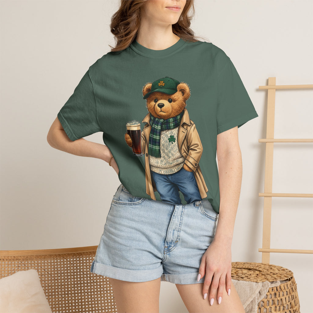 Irish Teddy Bear Trench Coat Shirt, Flat Cap Bear Stout Pint Tee, St Patricks Day Shirt, Irish Gift