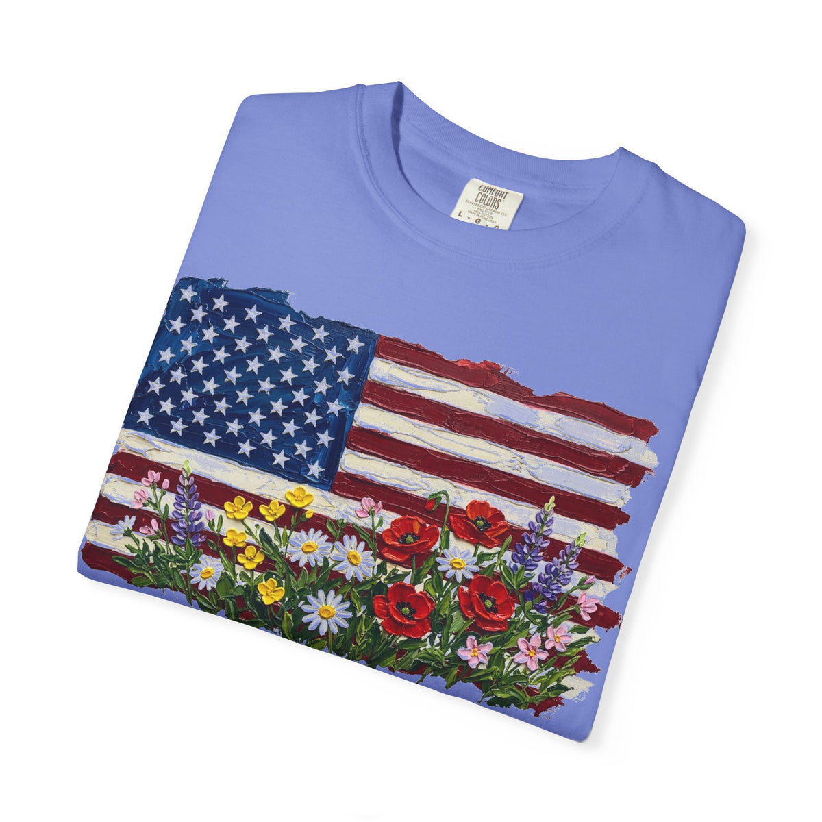 Painted Flag Wildflower Meadow Shirt, Impasto Americana Floral Tee, Patriotic Shirt, Independence Day Gift