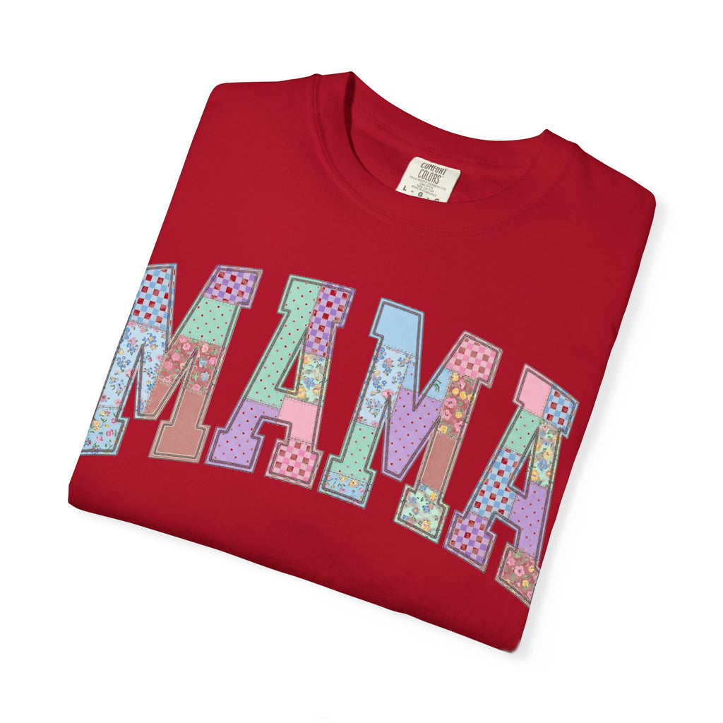 Mama Arched Patchwork Shirt, Pastel Quilt Letter Tee, Cottagecore Mom Shirt, Mothers Day Gift