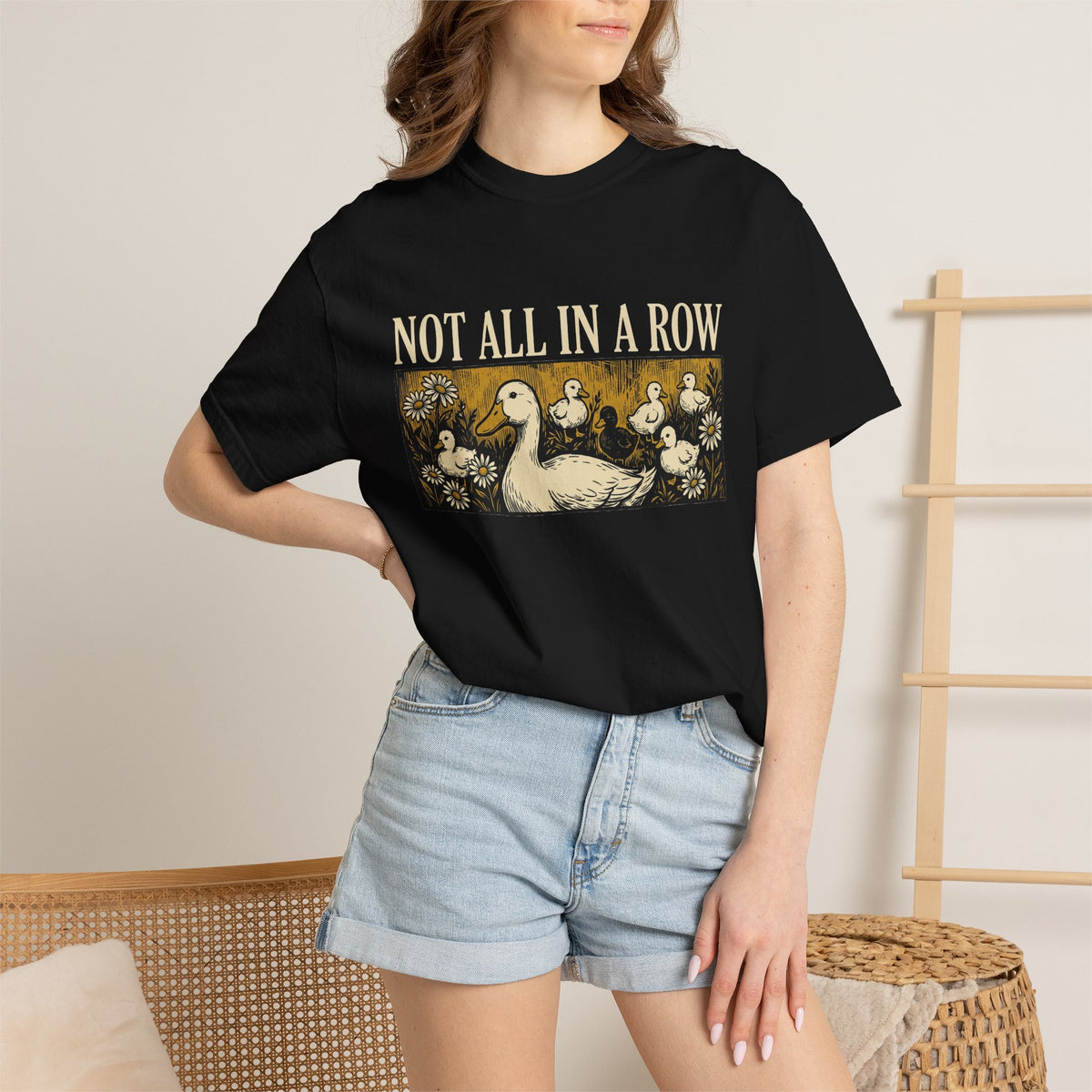 Not All In A Row Gold Panel Shirt, Woodcut Duck Family Tee, Folk Art Duck Shirt, Funny Gift
