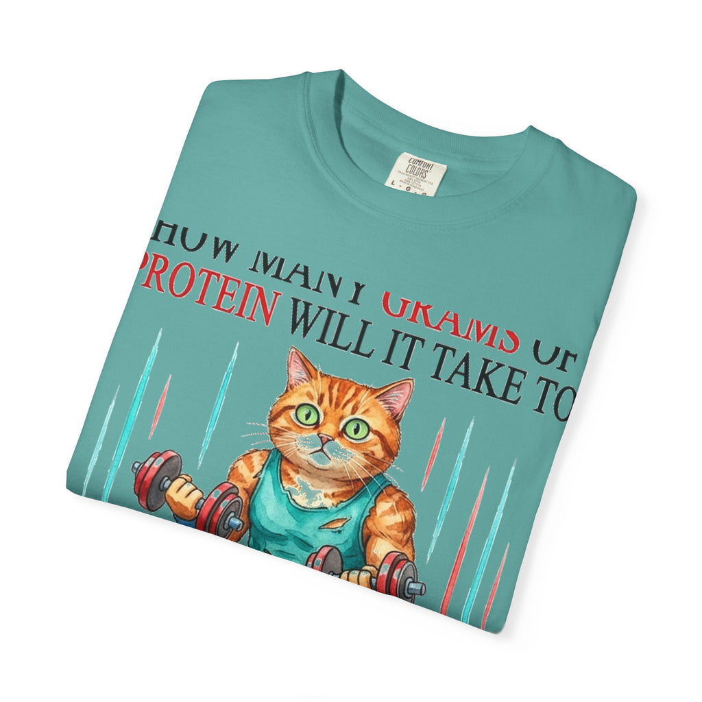 How Many Grams Of Protein Will It Take To Restore The Light In My Eyes Shirt, Funny Gym Cat Tee, Burnout Humor Shirt, Lifter Gift
