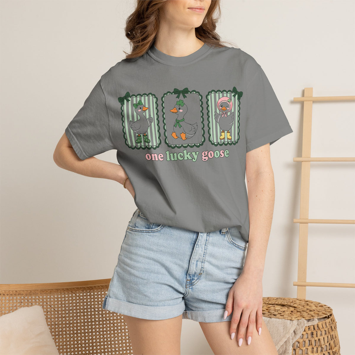 One Lucky Goose Tall Shirt, Three Panel Irish Goose Tee, Cute St Patricks Day Shirt, Shamrock Gift