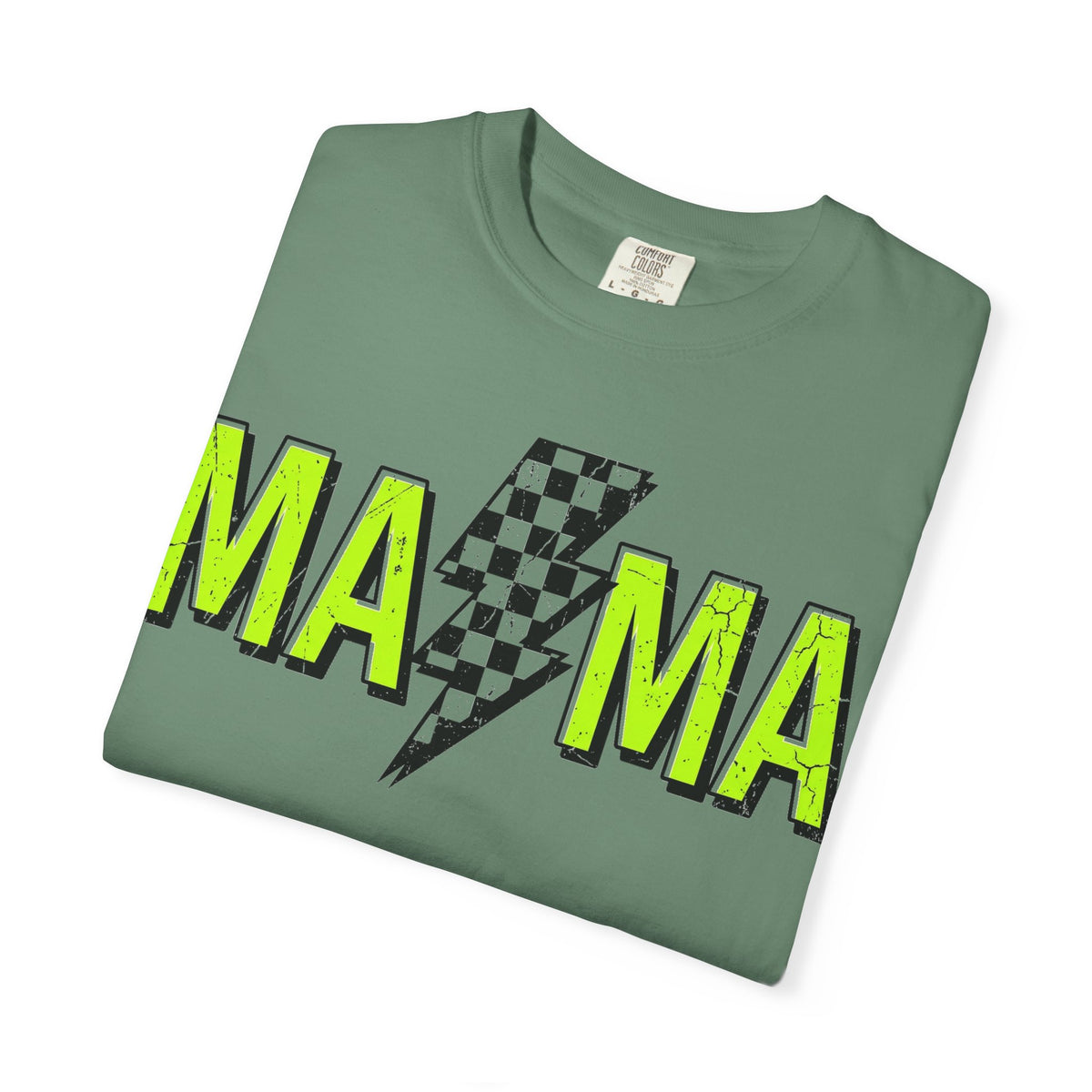 Mama Lightning Bolt Shirt, Neon Green Checkered Bolt Tee, Edgy Mom Shirt, Mama Gift