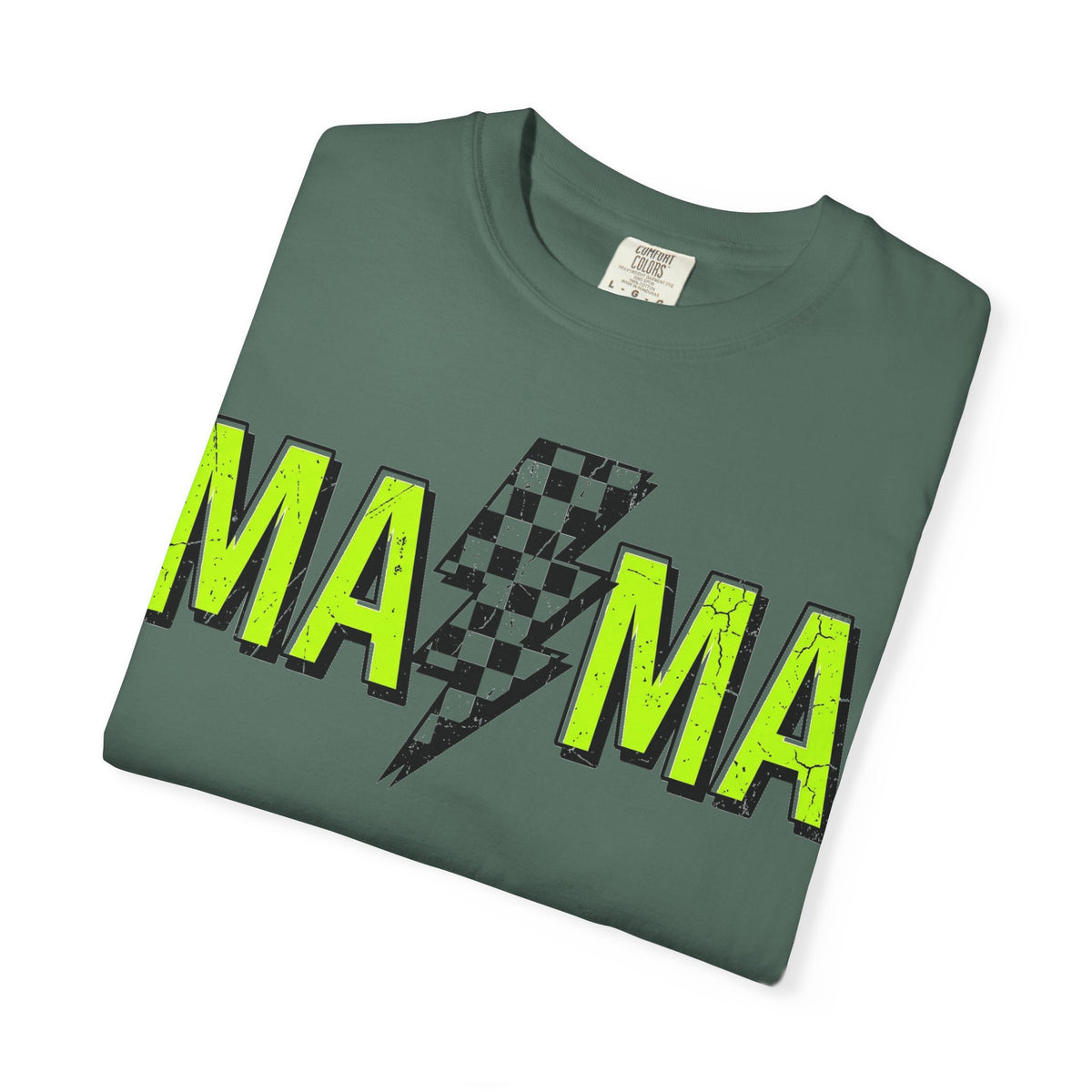 Mama Lightning Bolt Shirt, Neon Green Checkered Bolt Tee, Edgy Mom Shirt, Mama Gift
