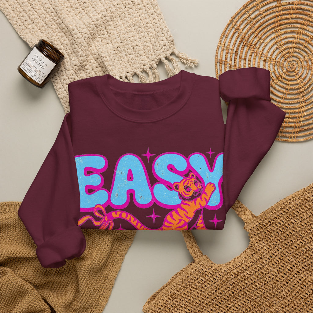 Easy Tiger Sweatshirt, Y2K Bubble Letters Tiger Sweatshirt, Retro Pink Blue Graphic Sweatshirt, Funny Sassy Gift, 2000s Aesthetic Sweatshirt