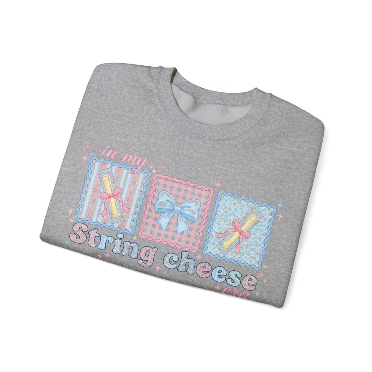 In My String Cheese Era Sweatshirt, Coquette Bow Snack Sweatshirt, Funny Girly Meme Sweatshirt, Pastel Pink Blue Gift for Her, Cute Food Hum