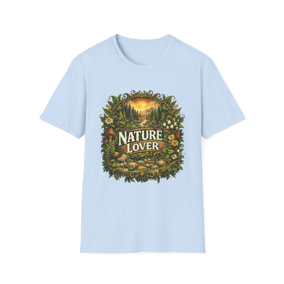 Nature Lover T-Shirt — Scenic Forest Sunset Graphic Tee