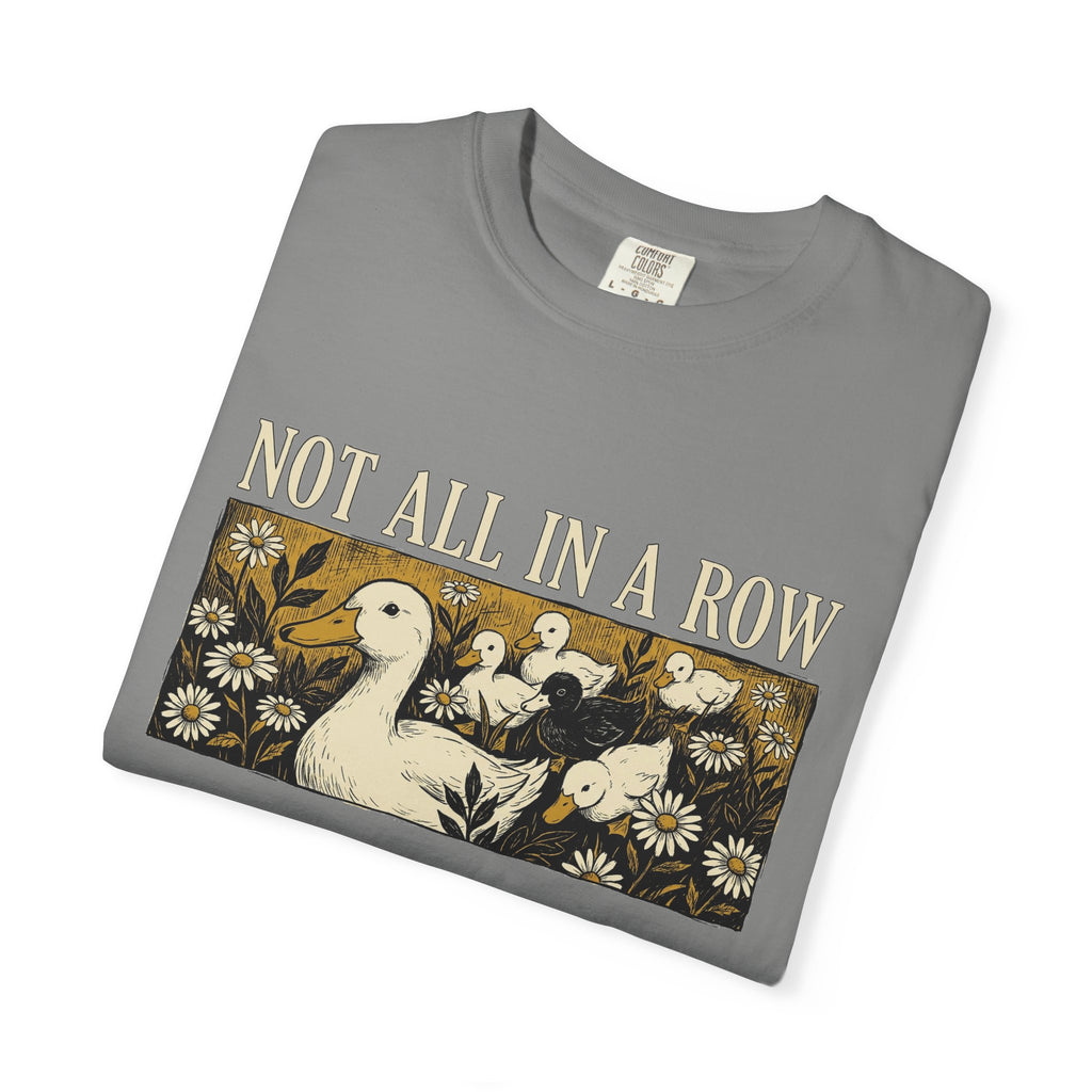 Not All In A Row Shirt, Woodcut Duck And Daisies Tee, Vintage Block Print Shirt, Funny Duck Gift