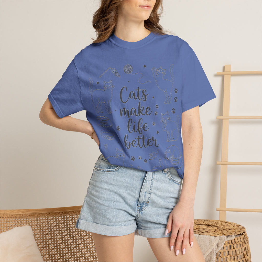 Cats Make Life Better Tall Shirt, Line Art Cat Collage Tee, Cat Lover Shirt, Cat Mom Gift