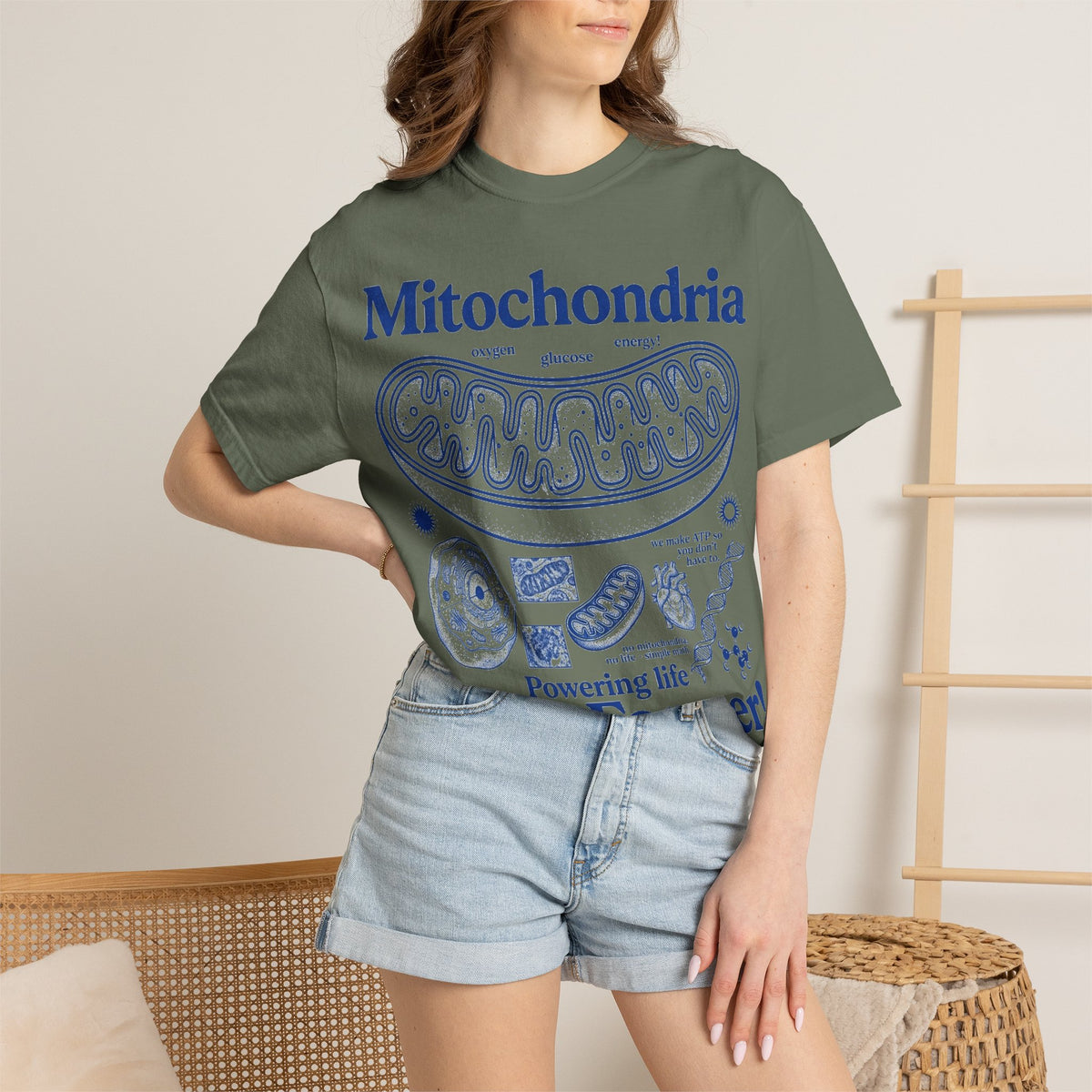 Mitochondria Powering Life Since Forever Tall Shirt, Retro Biology Poster Tee, Science Teacher Shirt, Nerd Gift