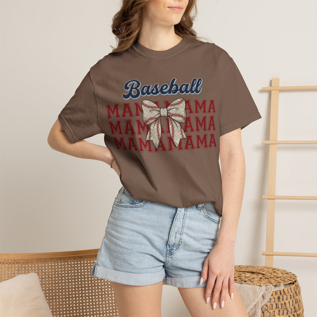 Baseball Mama Shirt, Stacked Varsity Mama Tee, Baseball Bow Mom Shirt, Game Day Baseball Mom Gift