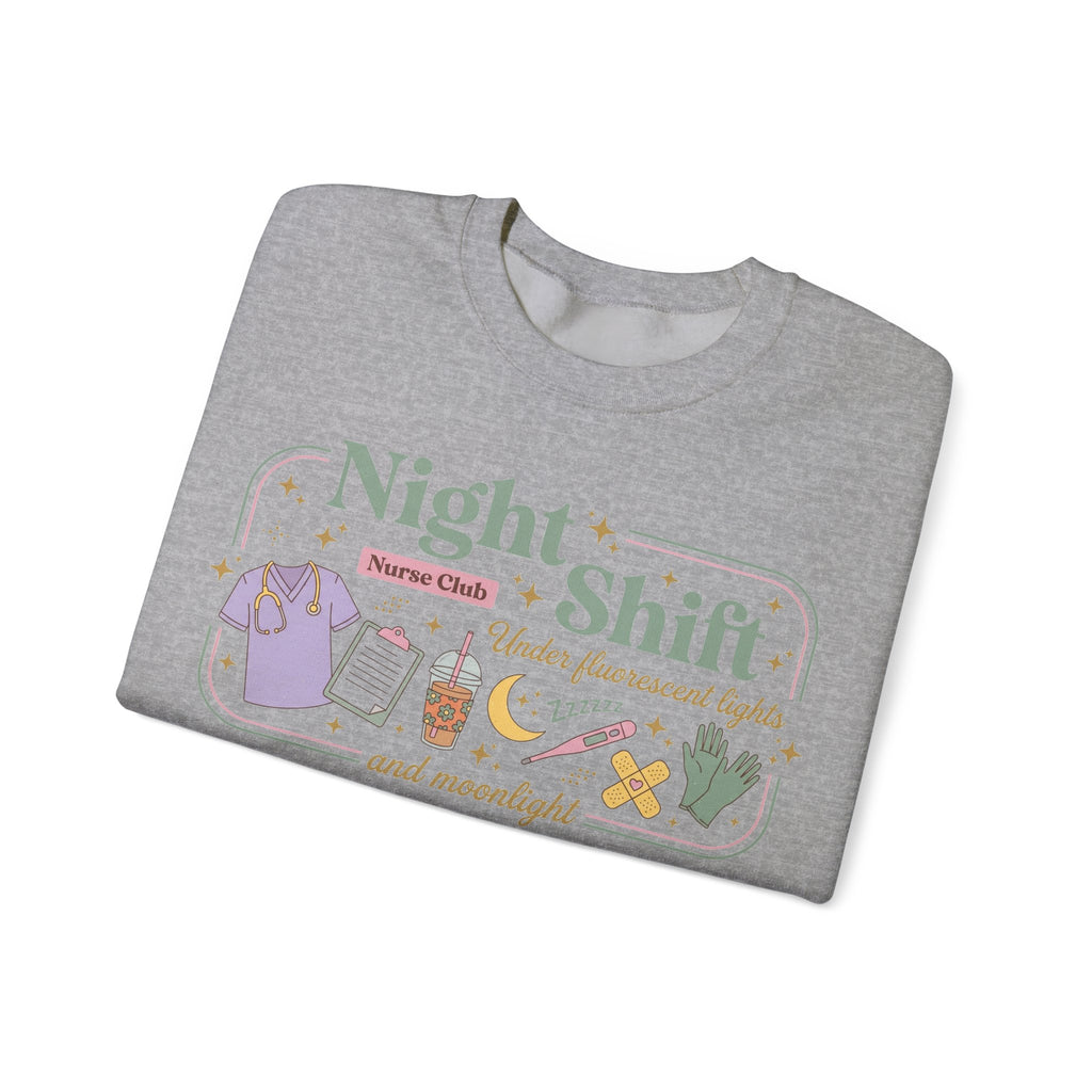 Night Shift Nurse Club Sweatshirt, Under Fluorescent Lights And Moonlight Sweatshirt, Retro Nurse Gift, Night Nurse Scrubs Doodle Sweatshirt