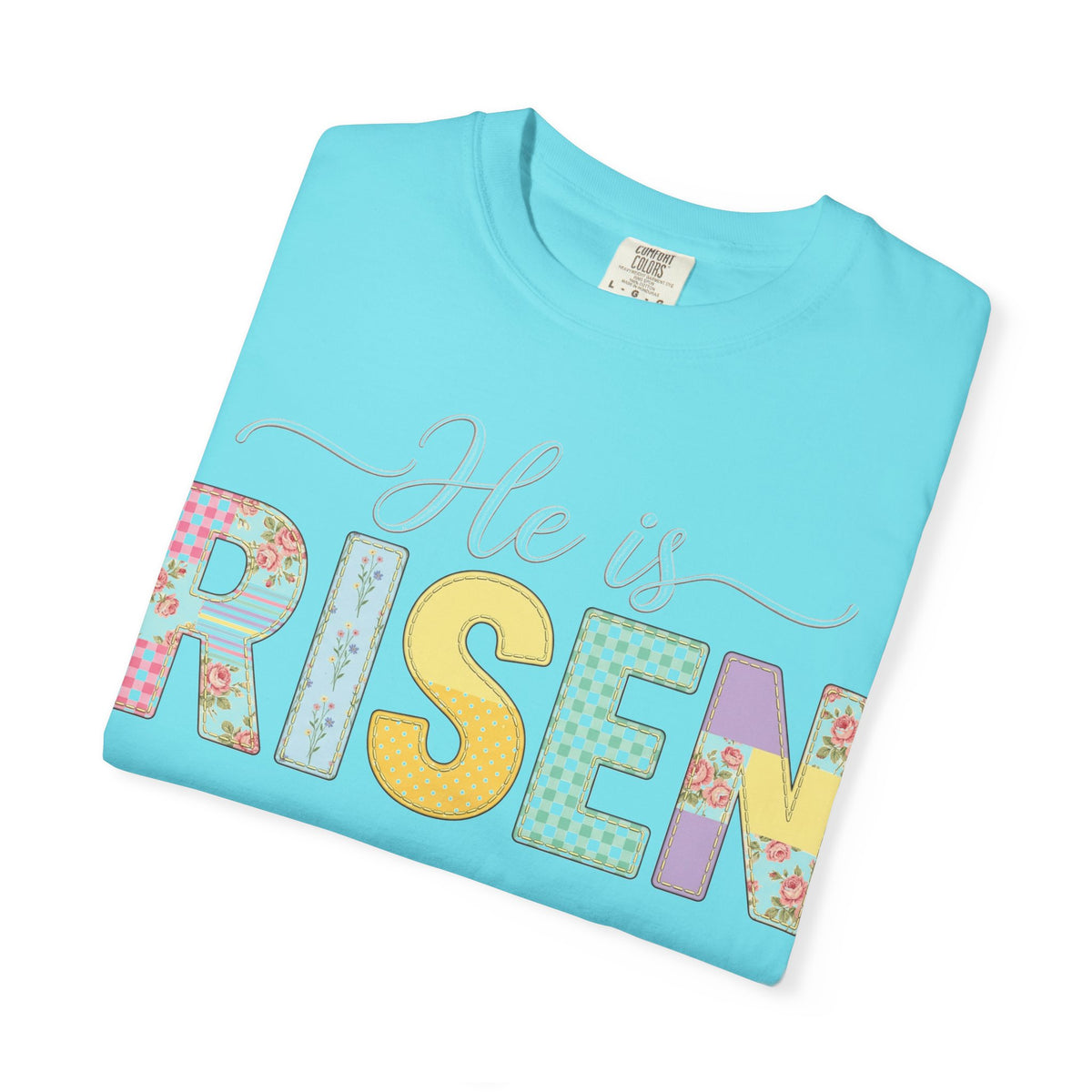 He Is Risen Floral Applique Shirt, Rose Gingham Easter Tee, Christian Patchwork Shirt, Easter Gift