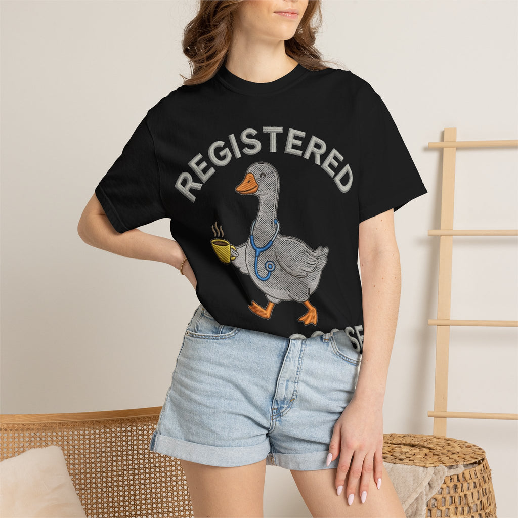 Registered Silly Goose Straight Text Shirt, Embroidered Look Nurse Goose Tee, Funny RN Shirt, Nurse Gift