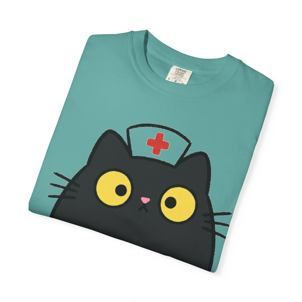 Kawaii Black Cat Nurse Shirt, Cute Cat In Nurse Cap Tee, Funny Nurse Cat Shirt, RN Gift