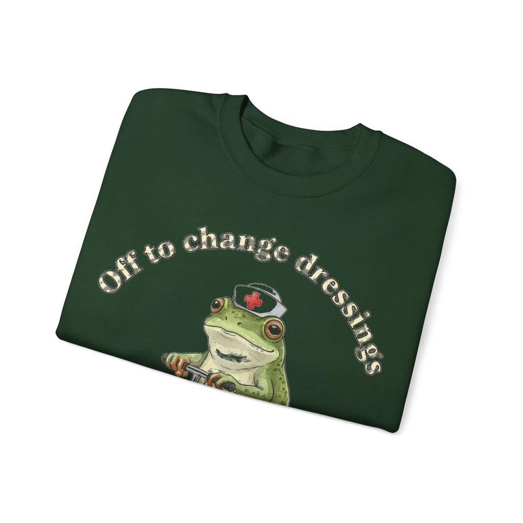 Off To Change Dressings Frog Nurse Sweatshirt, Wound Care Nurse Sweatshirt, Funny Frog Scooter Nurse Gift, Vintage RN Humor Sweatshirt, Scru