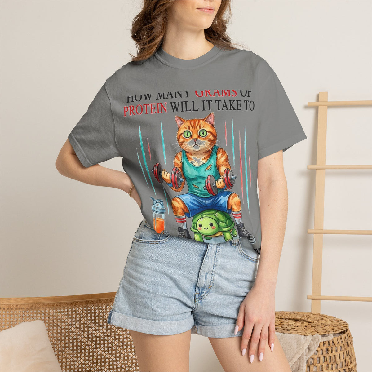 How Many Grams Of Protein Will It Take To Restore The Light In My Eyes Shirt, Funny Gym Cat Tee, Burnout Humor Shirt, Lifter Gift