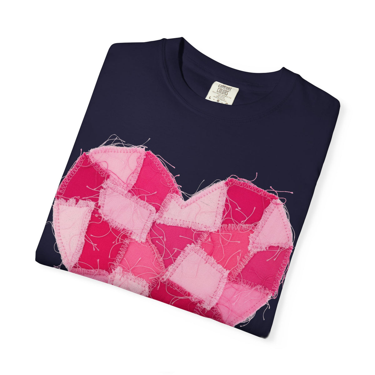 Hot Pink Patchwork Heart Shirt, Checkered Quilt Heart Tee, Frayed Applique Valentine Shirt, Gift For Her