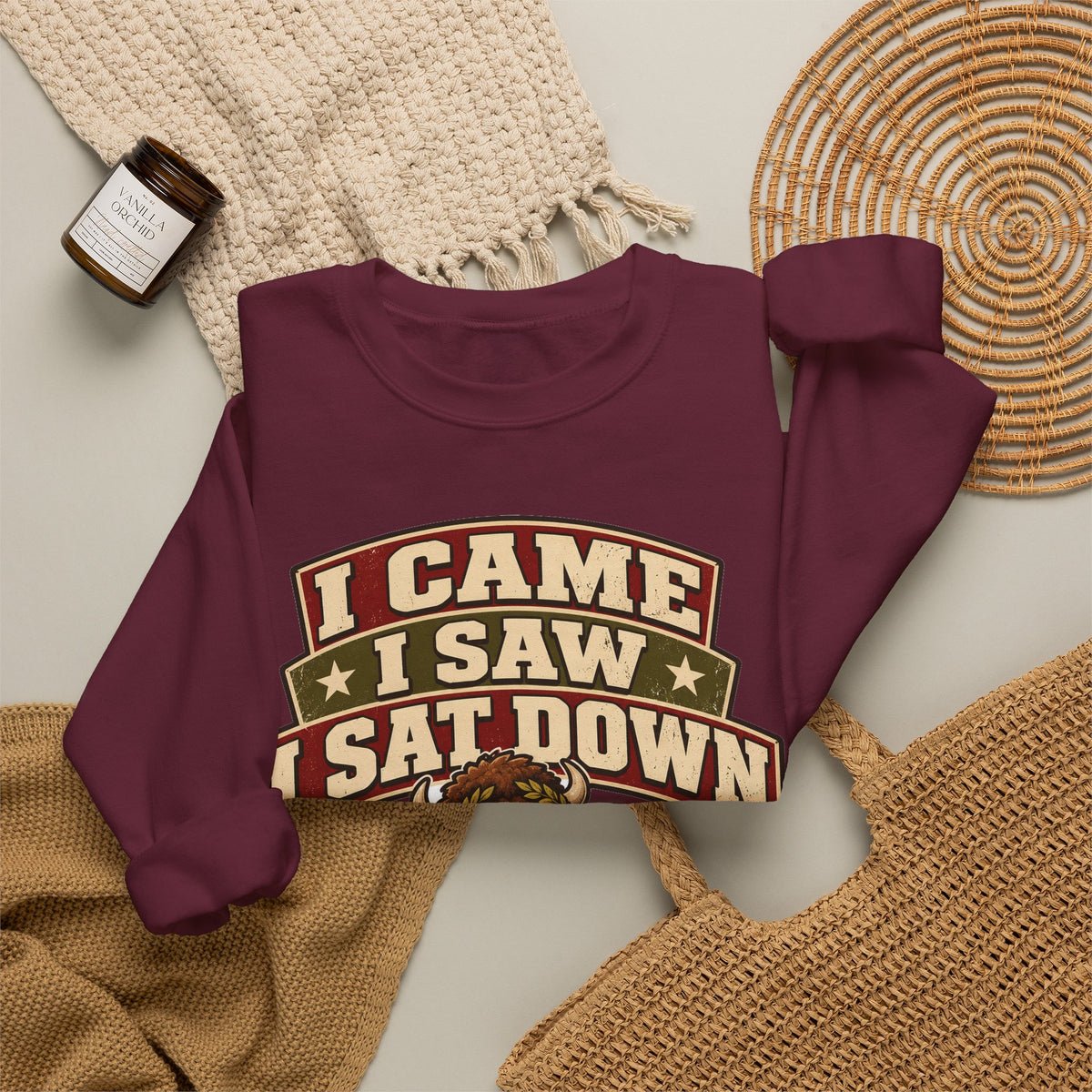 Funny Gym Sweatshirt I Came I Saw I Sat Down Bison Sweatshirt, Gym Gift For Men Women, Weightlifting Humor Sweatshirt