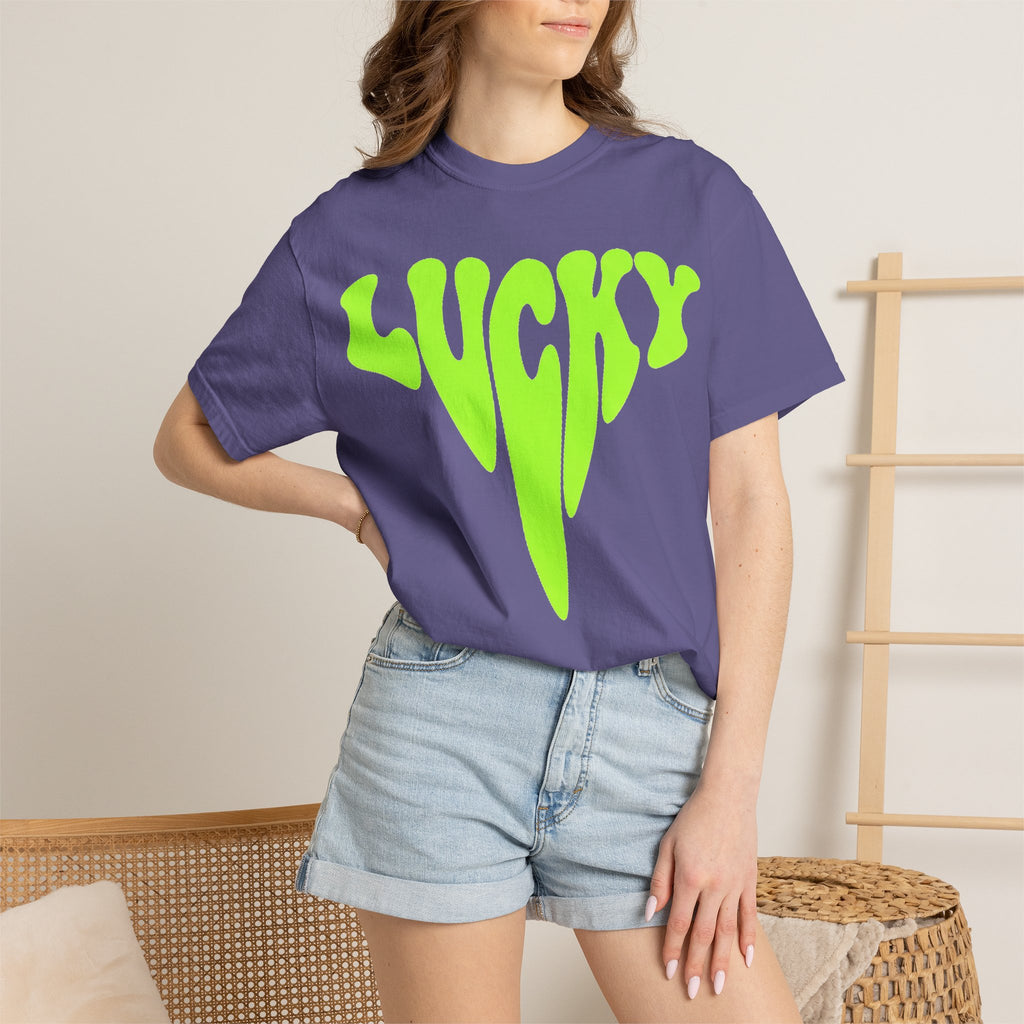 Lucky Drip Shirt, Neon Psychedelic Lettering Tee, Trippy St Patricks Day Shirt, Rave Gift