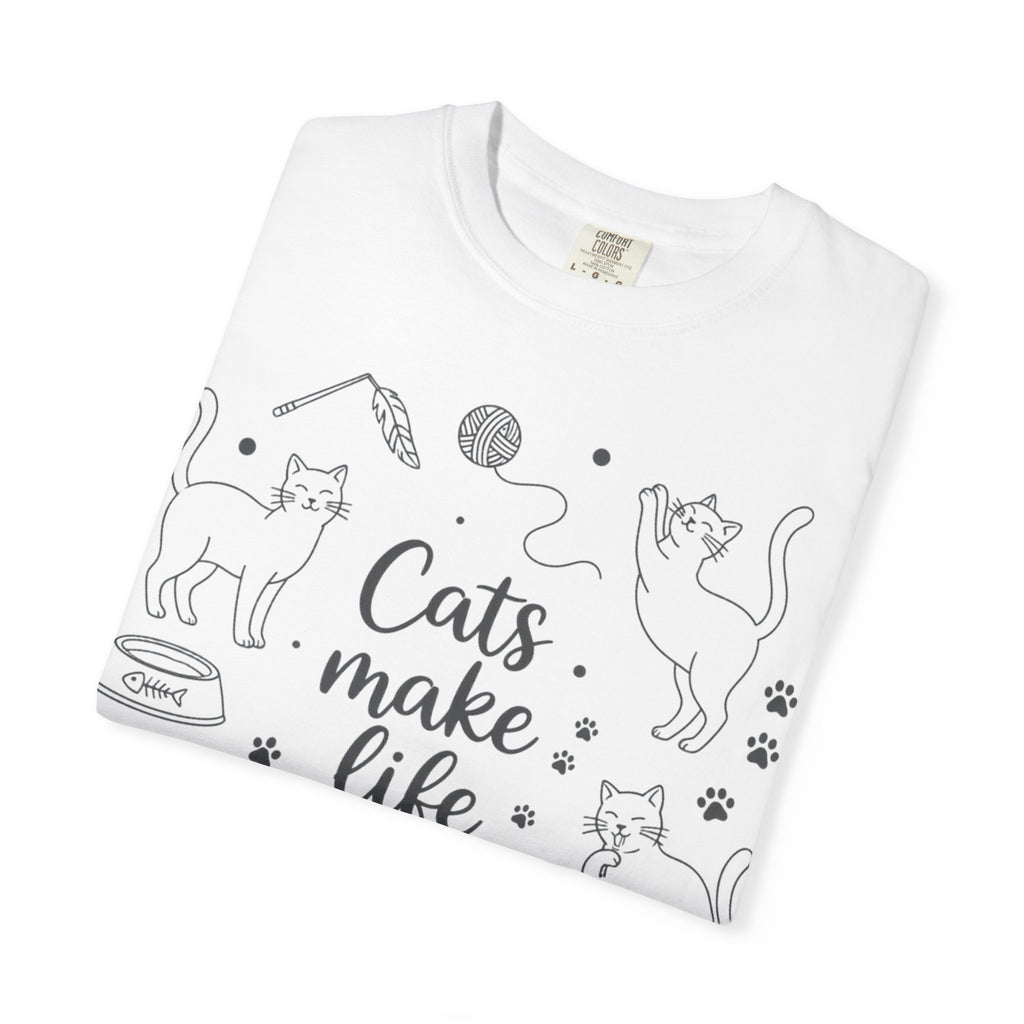 Cats Make Life Better Tall Shirt, Line Art Cat Collage Tee, Cat Lover Shirt, Cat Mom Gift