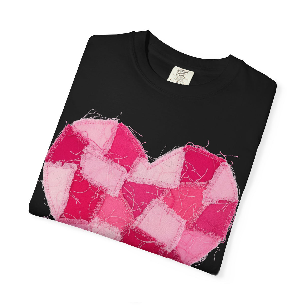 Hot Pink Patchwork Heart Shirt, Checkered Quilt Heart Tee, Frayed Applique Valentine Shirt, Gift For Her