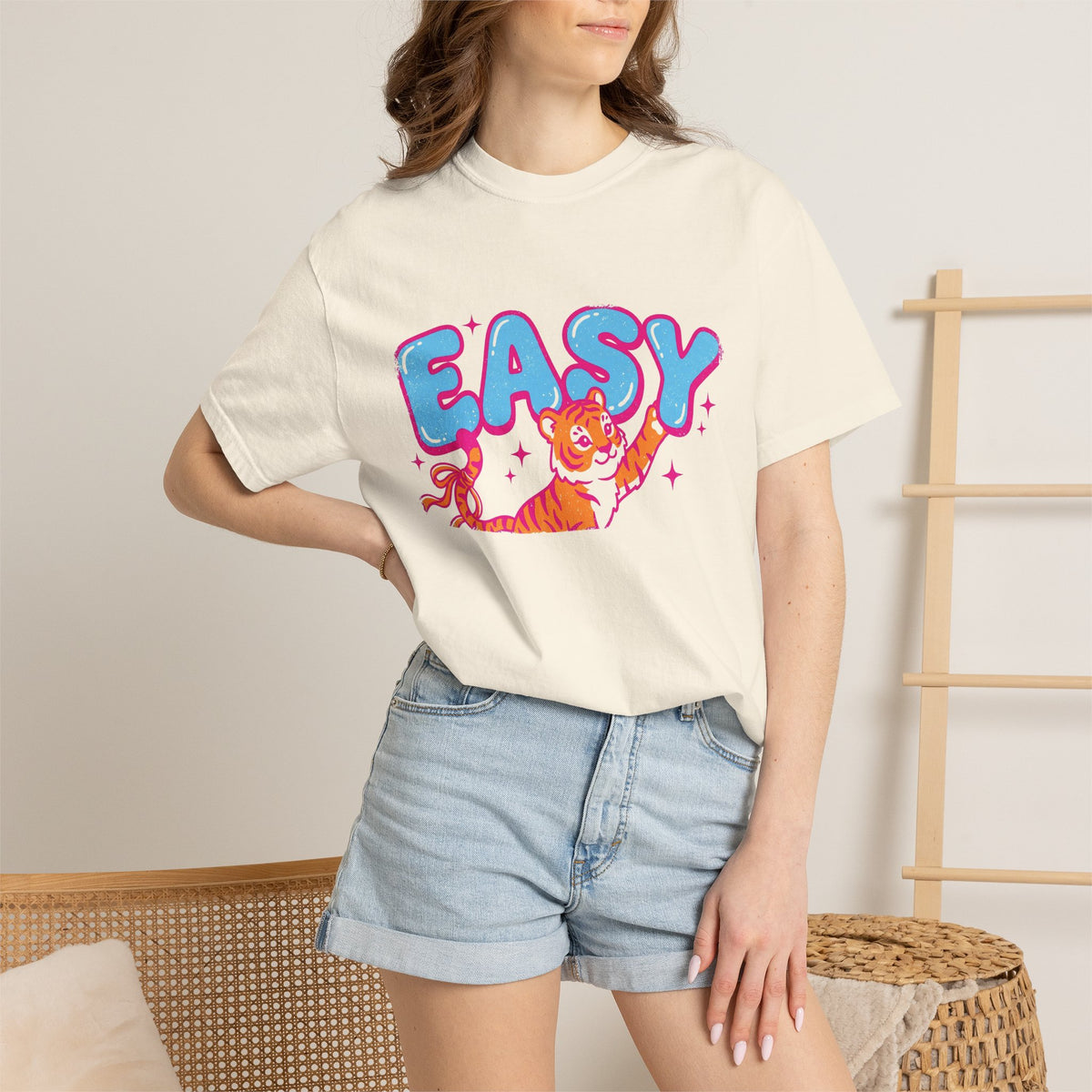 Easy Tiger Shirt, Y2K Bubble Letter Tiger Tee, Pink And Blue Retro Shirt, Funny Flirty Gift