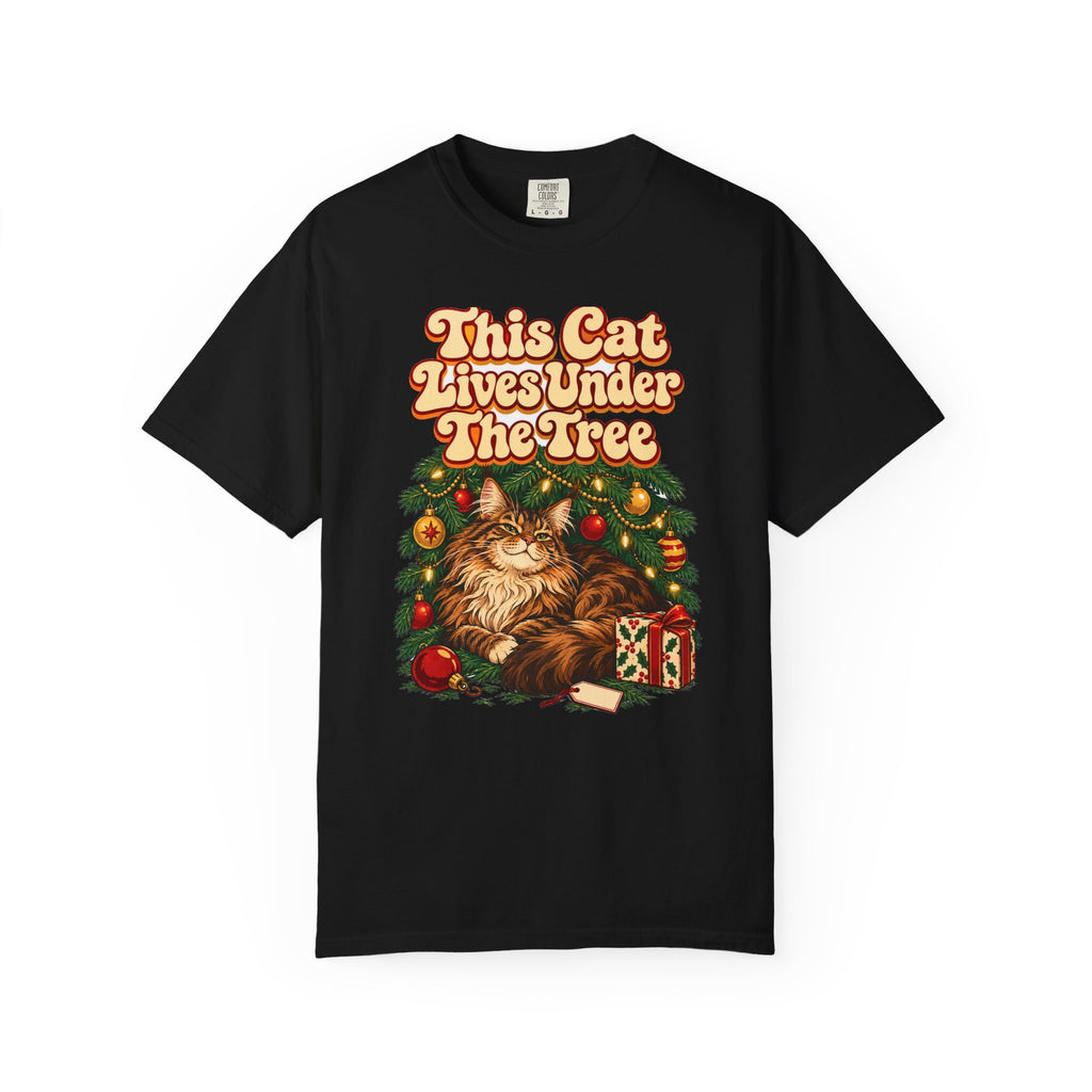 Funny Christmas Cat Shirt This Cat Lives Under The Tree Shirt, Funny Holiday Gift Shirt, Christmas Gift Idea
