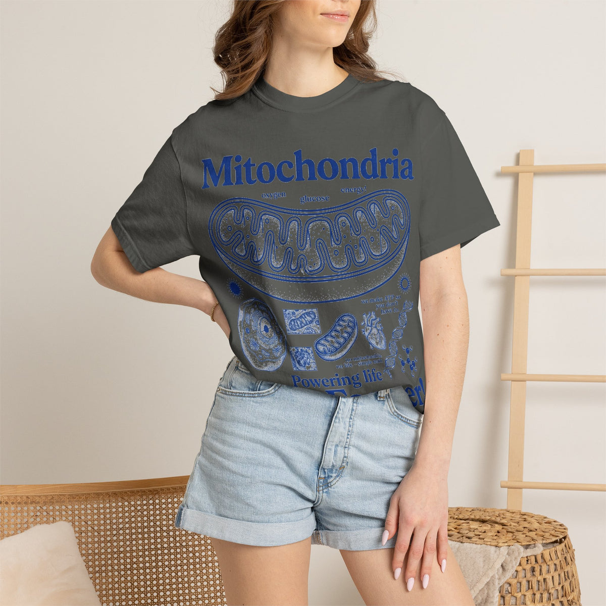 Mitochondria Powering Life Since Forever Tall Shirt, Retro Biology Poster Tee, Science Teacher Shirt, Nerd Gift