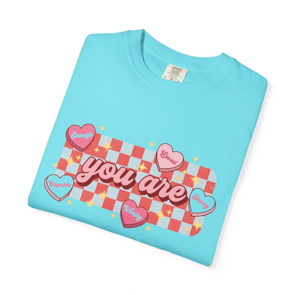 You Are Enough Loved Worthy Shirt, Conversation Heart Checkerboard Tee, Affirmation Valentine Shirt, Gift For Her