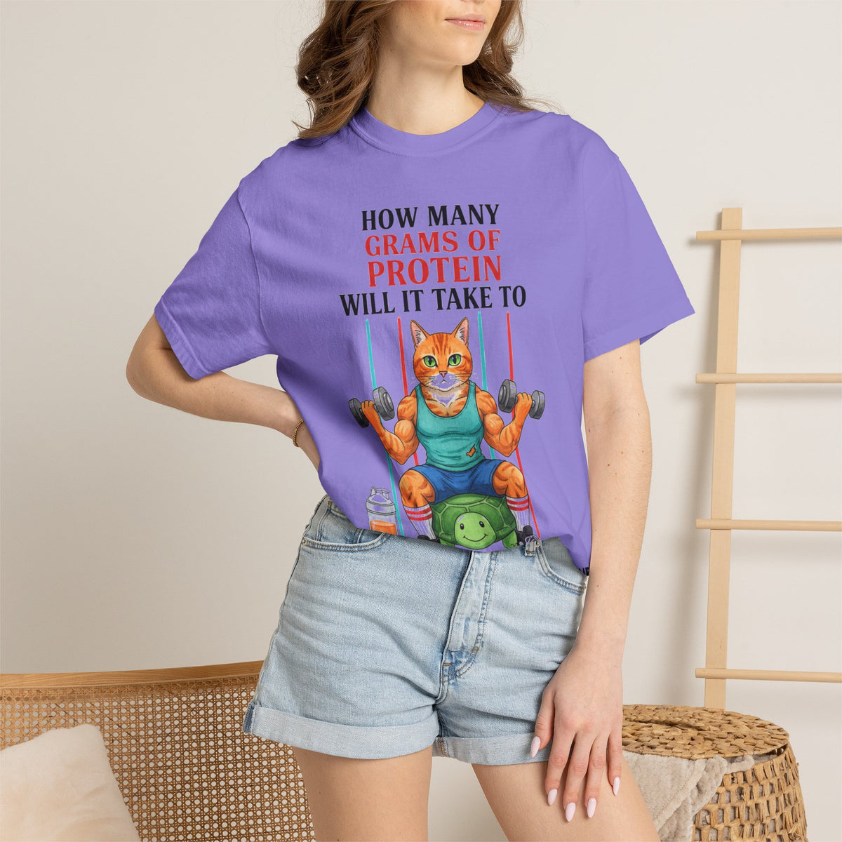 How Many Grams Of Protein Tall Shirt, Funny Buff Cat Gym Tee, Protein Humor Shirt, Weightlifting Gift