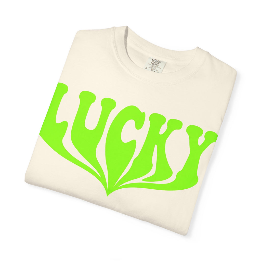 Lucky Drippy Type Shirt, Neon Green Psychedelic Tee, Retro St Patricks Day Shirt, Rave Gift