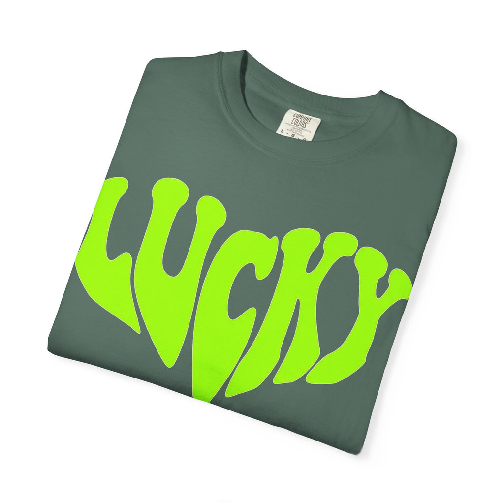 Lucky Melting Letters Shirt, Neon Green Trippy Tee, Psychedelic St Patricks Shirt, Festival Gift