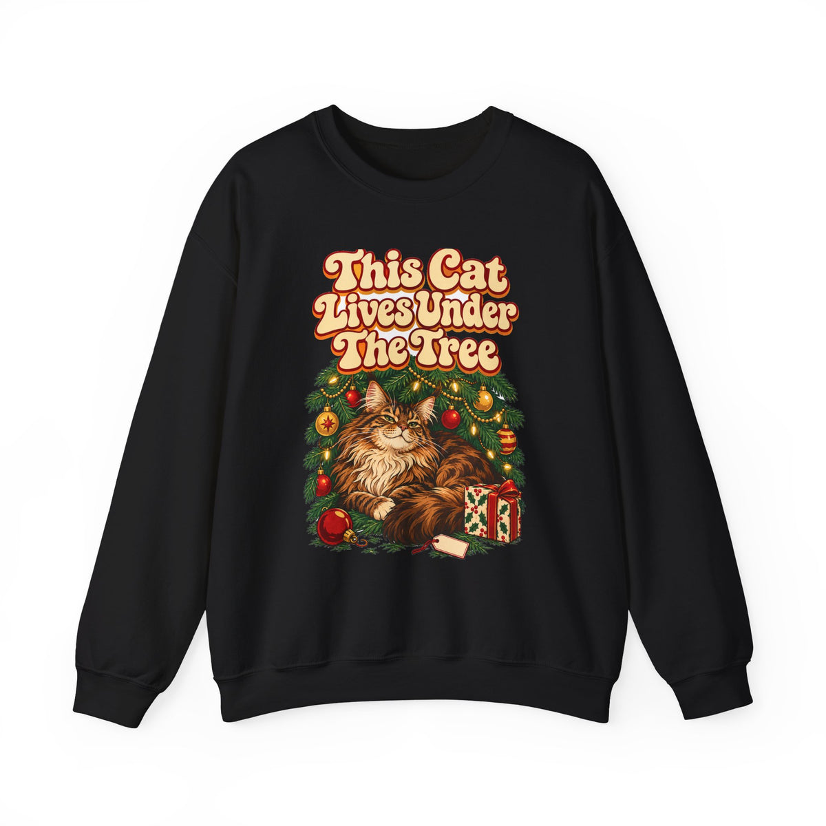 Funny Christmas Cat Sweatshirt This Cat Lives Under The Tree Shirt, Funny Holiday Gift Tee, Christmas Gift Idea
